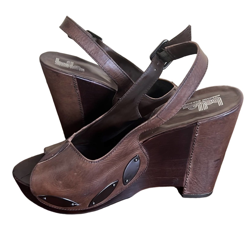 Belle by Sigerson Morrison Brown Leather Platform Slingback Sandals